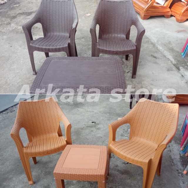 1 Set 2 Kursi teras anyaman plastik Olymplast 508 meja 1 Set 2 Kursi teras anyaman plastik Olymplast 508 meja