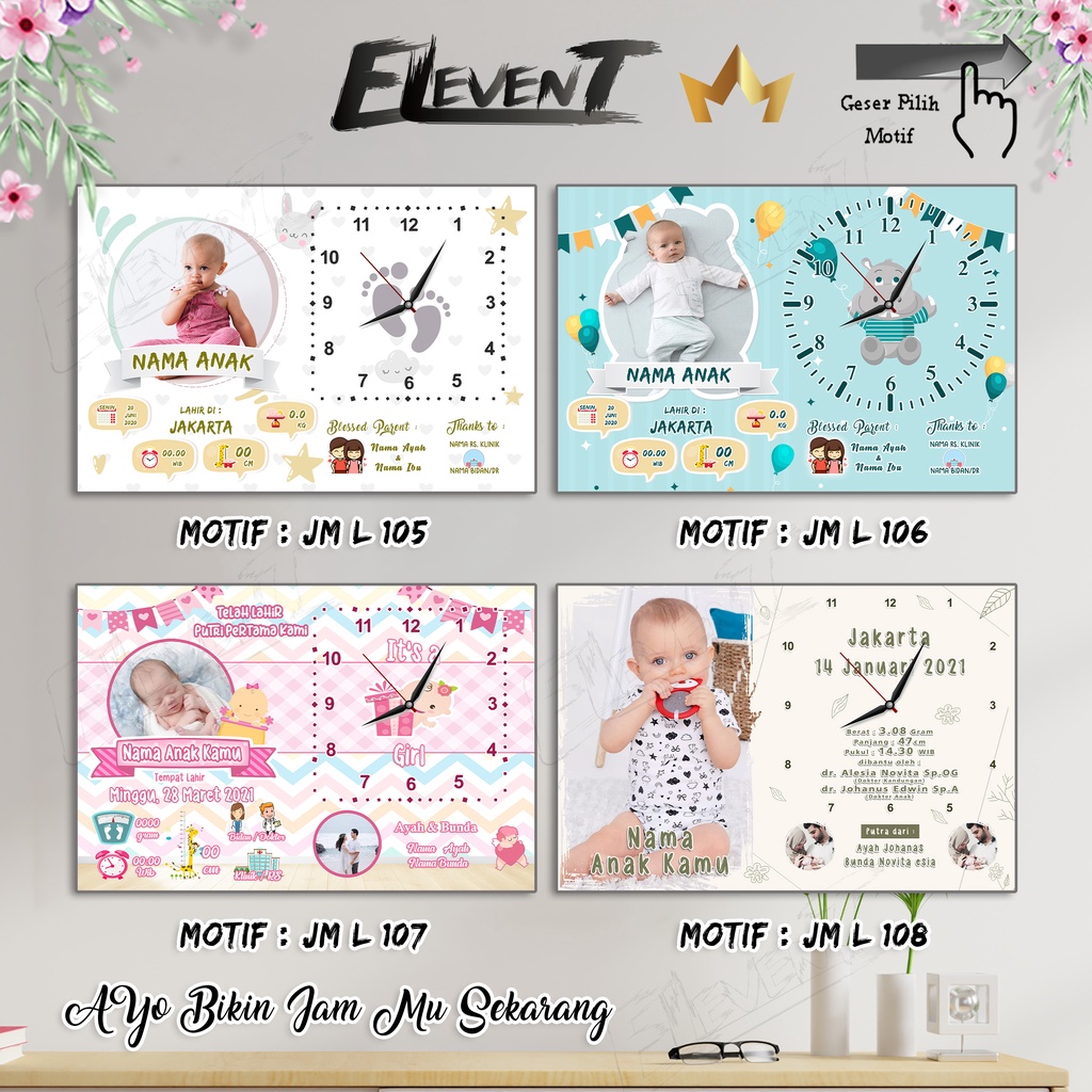 Jam Dinding Custom Nama dan Foto Hadiah Pernikahan Ulang Tahun Kado Nikah Walldecor Pajangan Berkesan Hadiah Wedding Biodata Bayi / Anak Ultah Wisuda Keluarga Graduation Anniversary Birthday Barakallah Fii umrik Lucu Elegant Bingkai Kaca MDF Murah