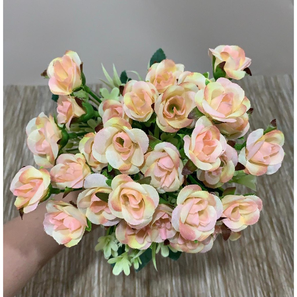 Bunga Artifisial Mini Rose x 15 Kepala Bunga Plastik Dekor Pelaminan M 79-1