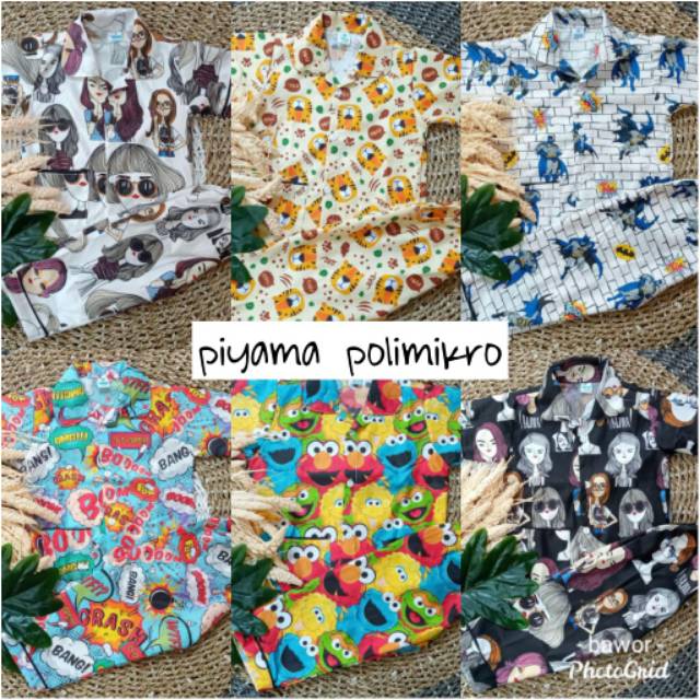 1Lusin Piyama Karakter Anak Katun Polymikro usia 0bulan - 4Tahun (Random) Mix size dan warna