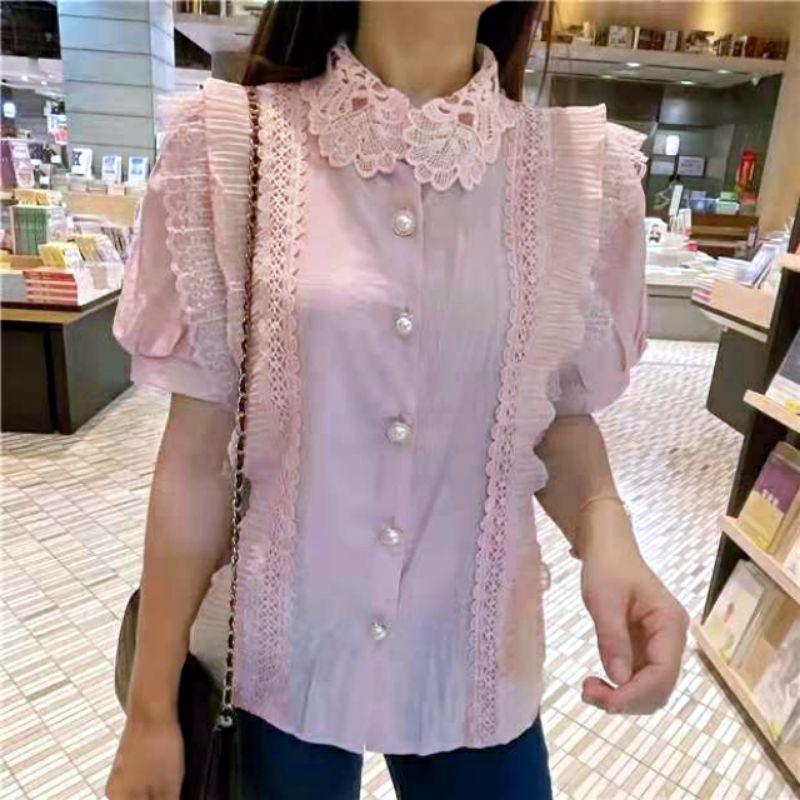 MDLV ~ 7992# Elliota Ruffle Lace Shirt Premium Blouse Import Blouse Wanita Atasan Premium Wanita Fashion import