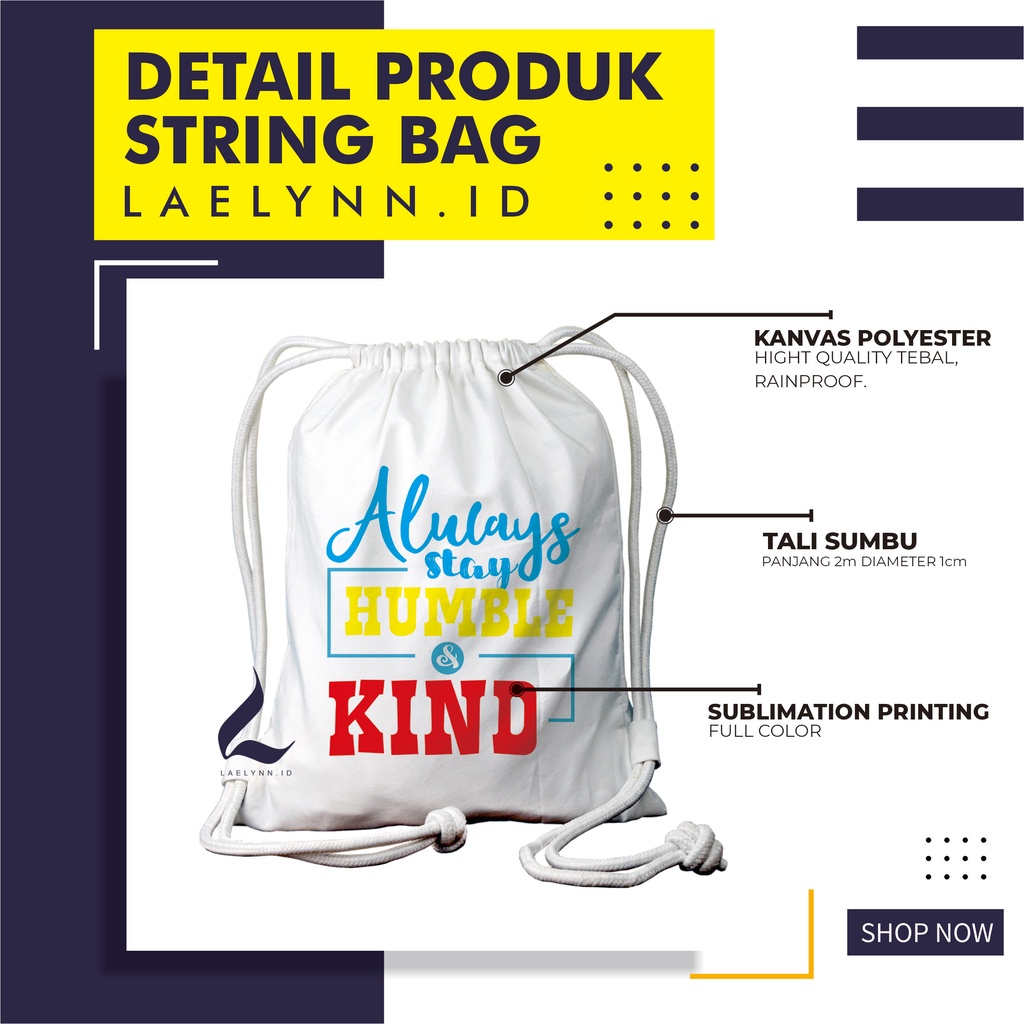 LAELYNN - STRING BAG TAS SERUT KANVAS PREMIUM Motif Quotes Art - QTA2532