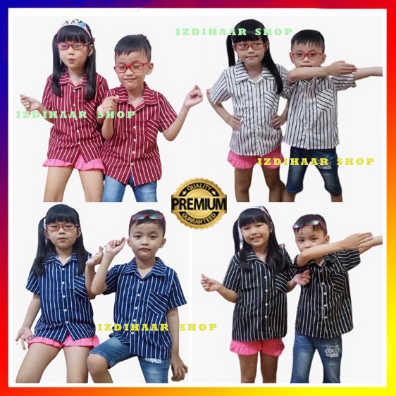 Kemeja Anak Laki-Laki Stripe Salur Premium Usia 1-10th