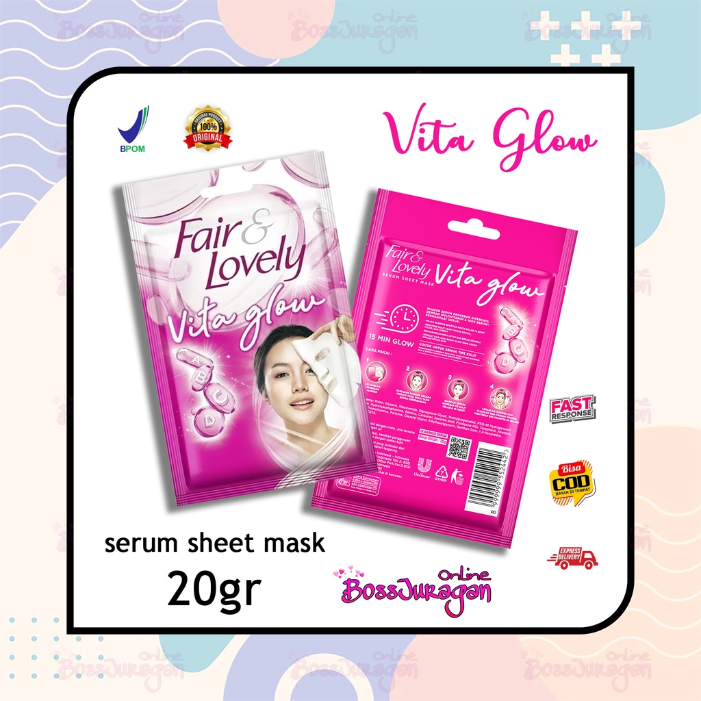 (BOSS) Fair n lovely vita glow/bright c glow serum sheet mask 20gr