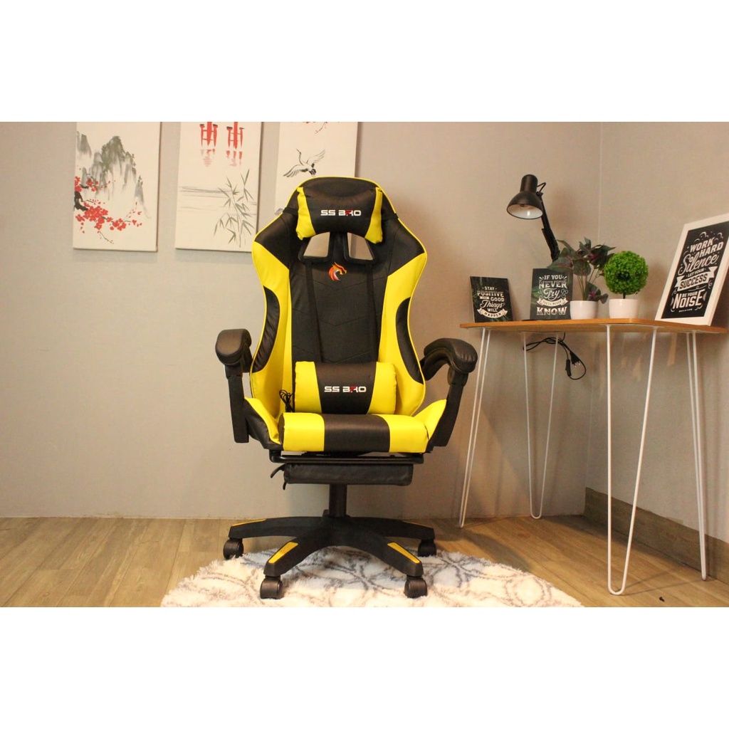 Bangku Gaming Kursi Gaming Chaho Chair Kursi Kerja Hidrolik Horizontal Footrest Kursi Balap-333 Kuning Foot