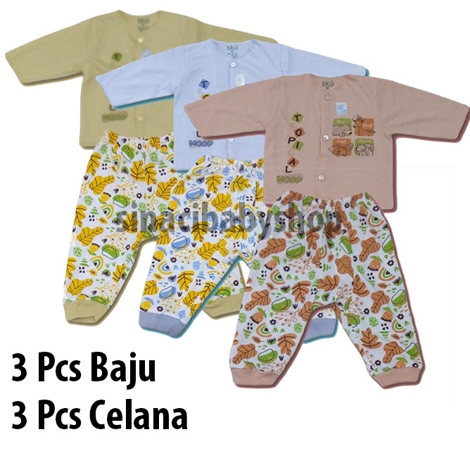 Baju ido tropical mood 3Pcs Baju 3Pcs Celana Newborn Setelan panjang 0-3 Bulan Baru Lahir setelan ba