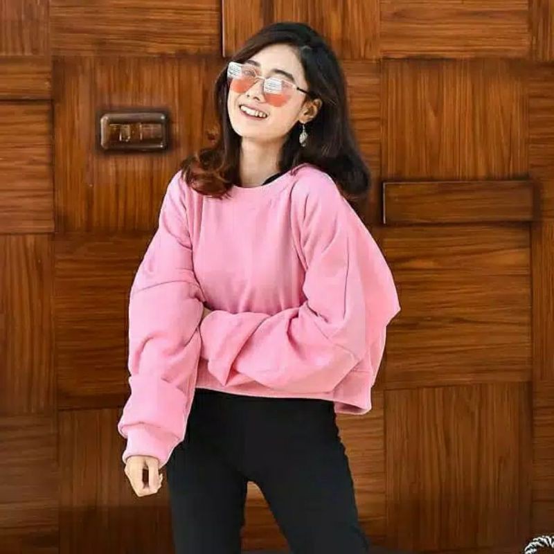 OVERSIZE CROOPE SWEATER / SWEATER WANITA CROP POLOS / OVERSIZE LENKA-PINK