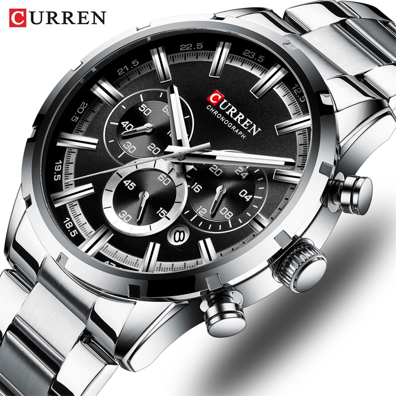 CURREN 8355 Jam Tangan Pria Analog Stainless Steel Chronograph Aktif Luminous Hand WATCHKITE WKOS