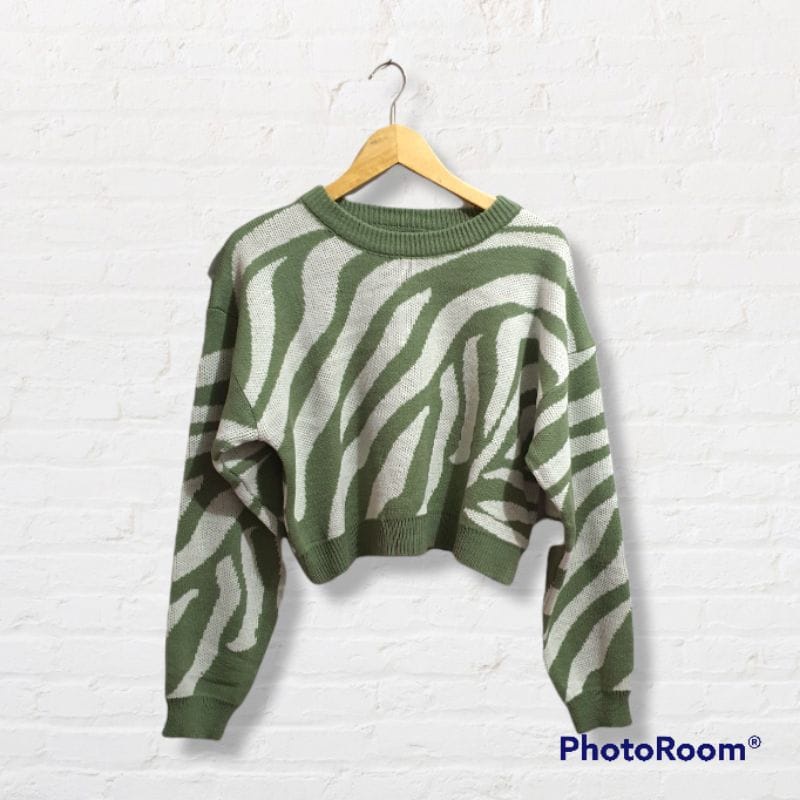 sweater wanita crop motip zebra