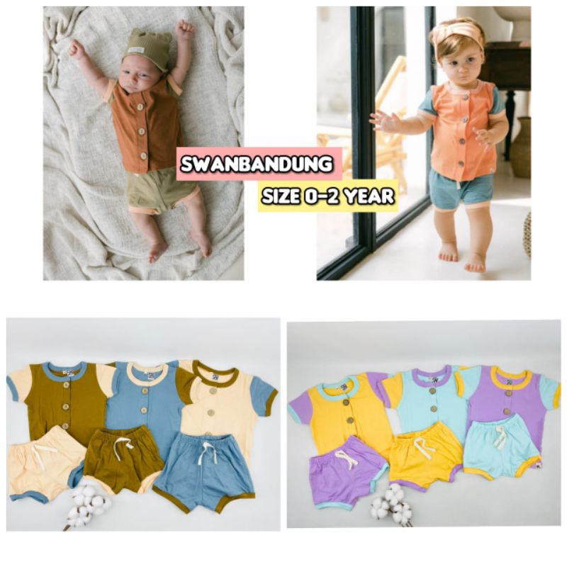 SET BEBE UNISEX SNI Label - Setelan Baju Pendek Bayi (Earth Series) Size 0 - 24 Month Bahan Kaos Adem