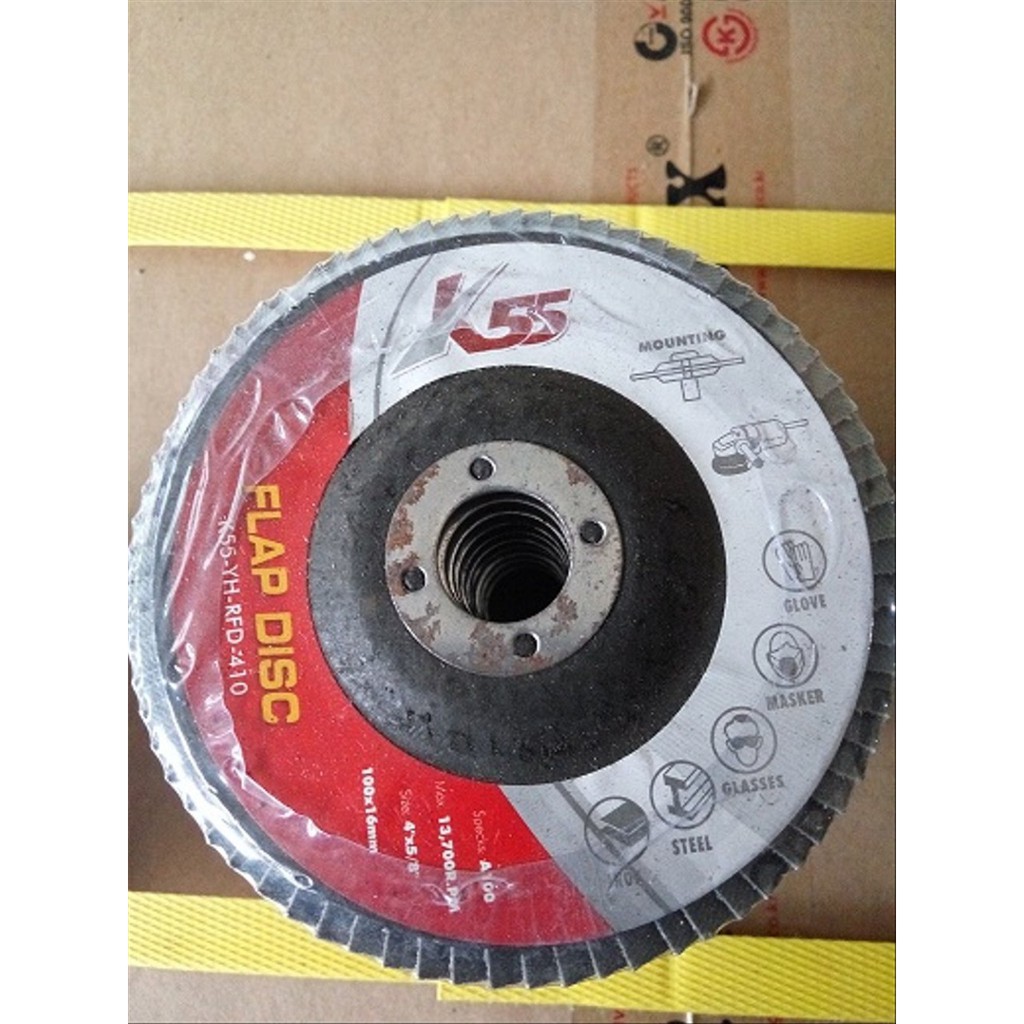 K55 FLAP DISC MATA GERINDA 4 INCH GRIT 60 K55 AMPLAS SUSUN  AMPLAS PENGHALUS TEMBOK BESI BETON