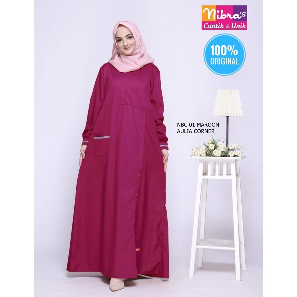 Untuk Acara Formal Gamis Nibras NBC 01 Maroon ORIGINAL Gamis Wanita Terkini