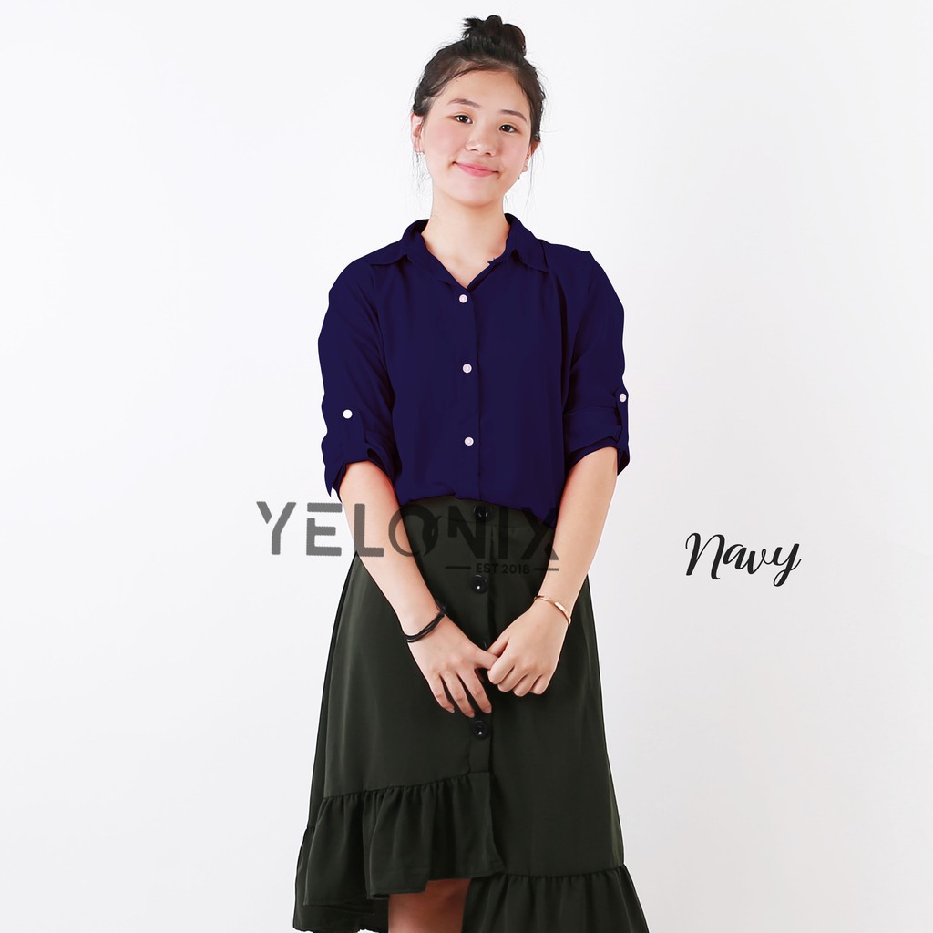 KEMEJA MONALISA POLOS WANITA PANJANG-YELONIX-NAVY
