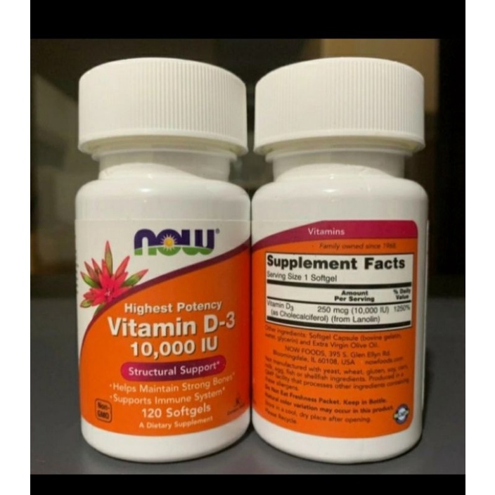 Terbaru Now Foods Vitamin D3 10000ui 120 Softgel Original-Now Foods VITAMIN D3