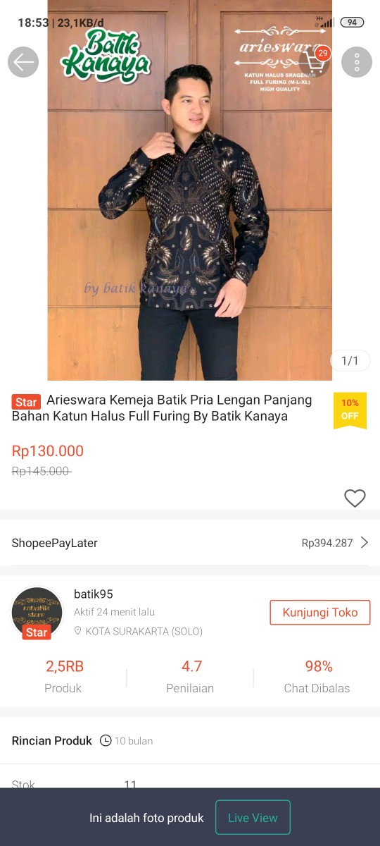 Arieswara Kemeja Batik Pria Lengan Panjang Bahan Katun Halus Full Furing By Batik Kanaya