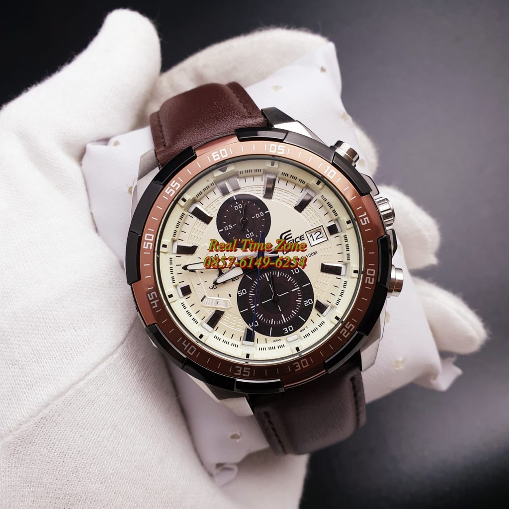 Promo Jam Tangan Real Casio Edifice efr 539l Kulit Coklat Mewah Elegan type efr539 garansi 1 th