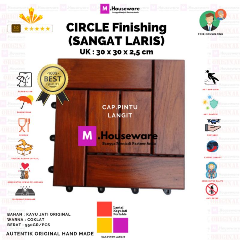 lantai kayu jati Motif Circle UK 30x30cm decking tile kayu jati