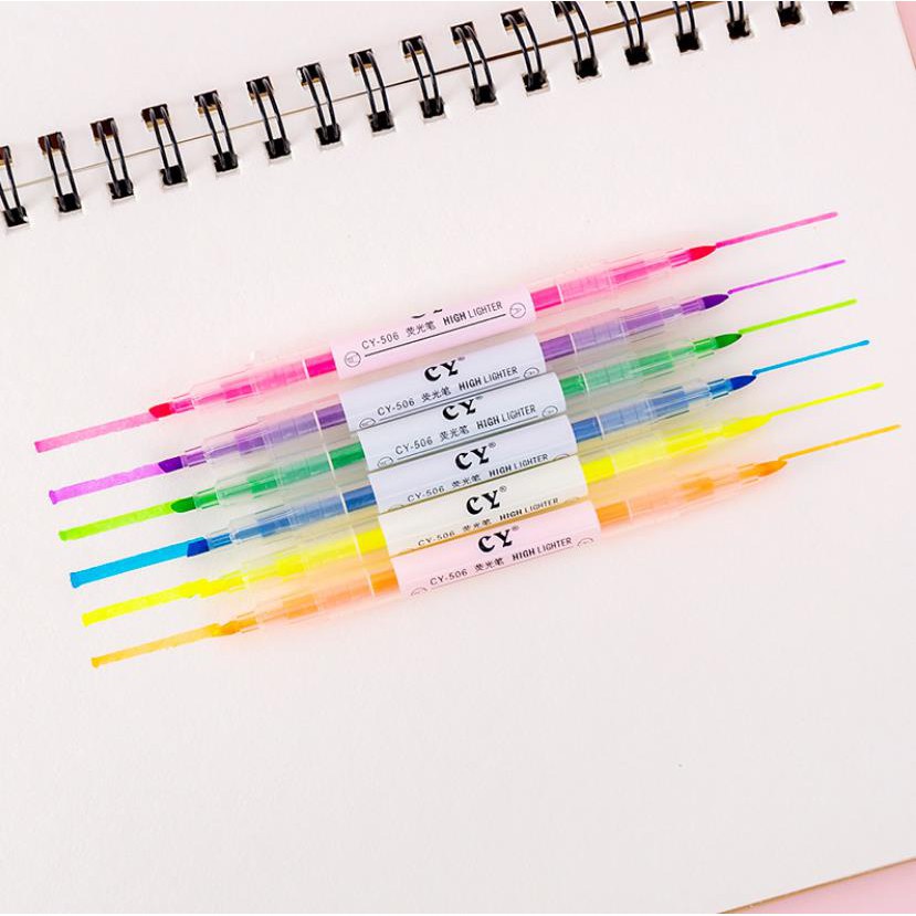 ☛TK☚ DS010 Highlighter Ujung 2 Warna Marker Pen Alat Tulis Penanda Berwarna 2 Tip Warna