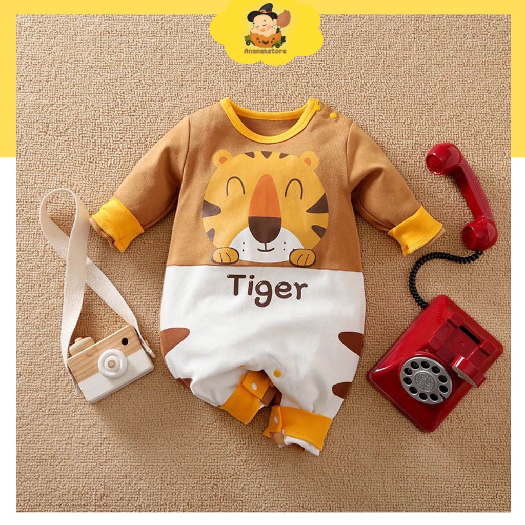 ANANAKSTORE / jumper bayi lengan panjang MOTIF TIGER COKLAT IMPOR KOREA baju bayi PREMIUM jumper baby 0-2 tahun