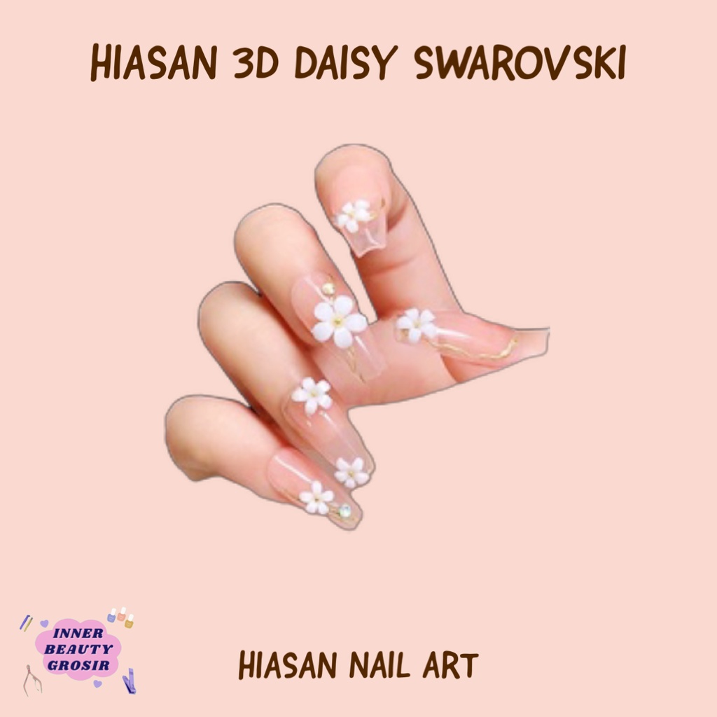 Hiasan 3D Nail Art Bunga Daisy Swarovski Nail Art