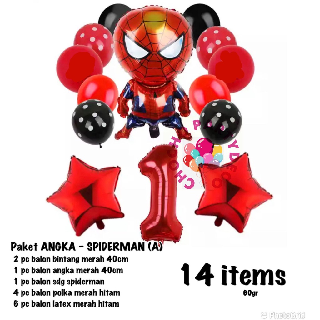 (1set) Paket balon ANGKA Spiderman ulang tahun dekorasi ulang tahun spiderman