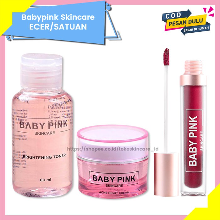 Brightening Toner &amp; Acne Night Cream &amp; Babylip Wine Shoot Baby Pink Skincare Original BPOM