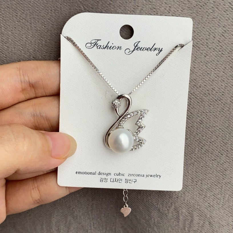 Kalung Cewek Sterling Silver S925 Korea Fashion Perak Mutiara Air Tawar ASLI - N028