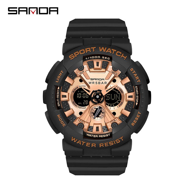 SANDA 6068 Jam Tangan Wanita Digital Analog Tali Rubber Chronograph Anti Air WATCHKITE WKOS