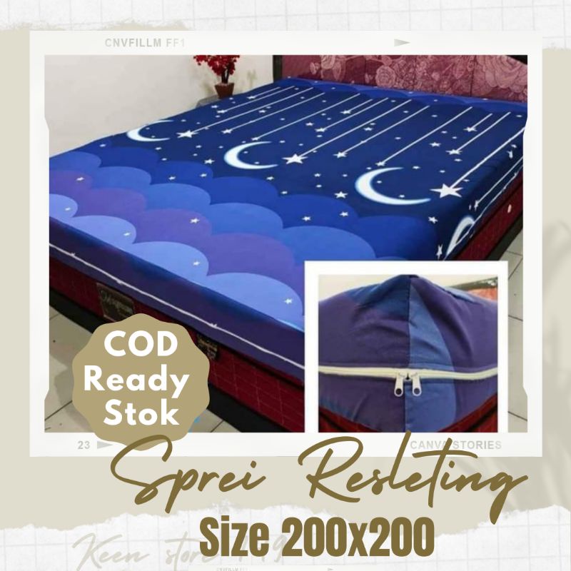 SPREI RESLETING 200X200 SARUNG BUSA SEPRAI RISLETING MOTIF 200X200 SUPER KING COVER KASUR RITSLETING RIT RESLITING BUSA BESAR 200X200X20