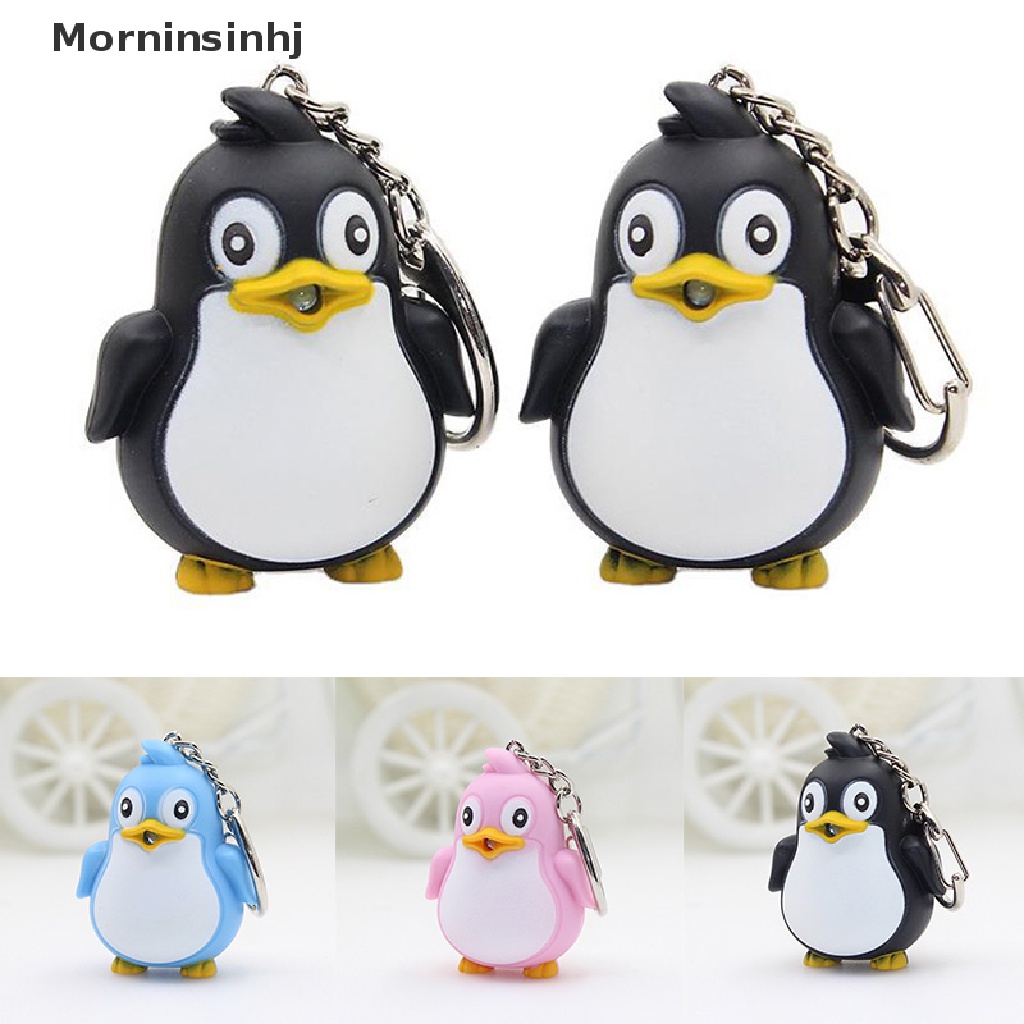 Mornin Cute Pinguin Keyring LED Torch Dengan Lampu Suara Keyfob Fun Animal Keyholder id