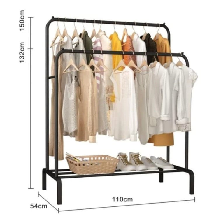 COD Stand Hanger Besi Double Gantungan Baju Pakaian Minimalis Packing Dus