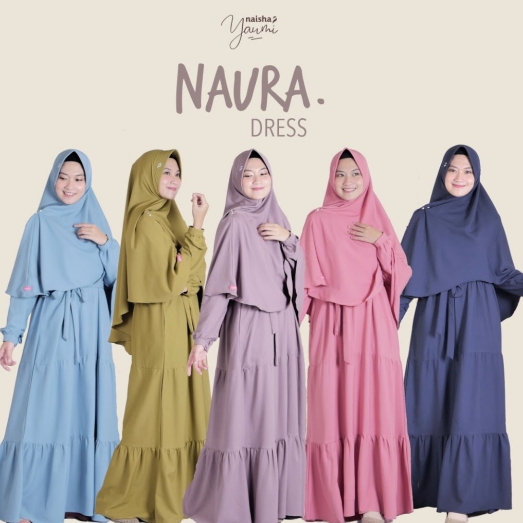 Naura Dress By Naisha/Dress Syar'i/Gamis Polos Dewasa/Gamis Syar'i