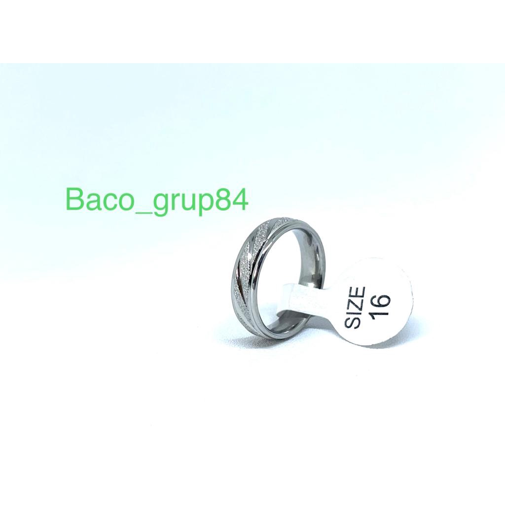Cincin Titanium Pasir Miring Putih 09 Cincin Tunangan Cincin Kawin Anti Karat Awet Lama