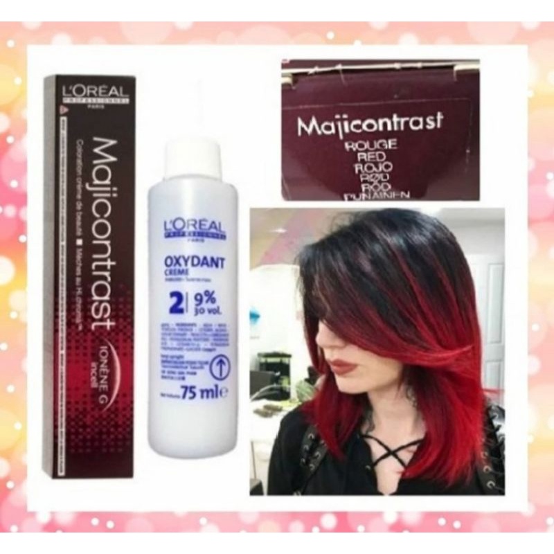 cat rambut loreal maji contrast maji fashion red + oxidant pewarna rambut loreal highligh