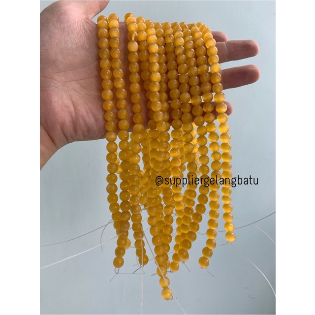 batu renceng kalung Gelang yellow cat eye 8mm mata kucing kuning bahan