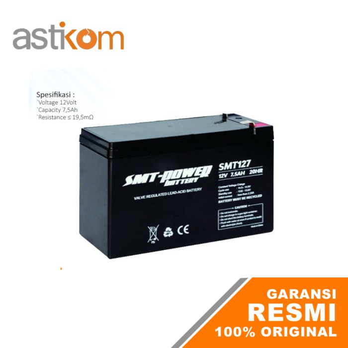 Power Battery Baterai UPS Samoto SMT127 12V 7,5AH Aki Kering