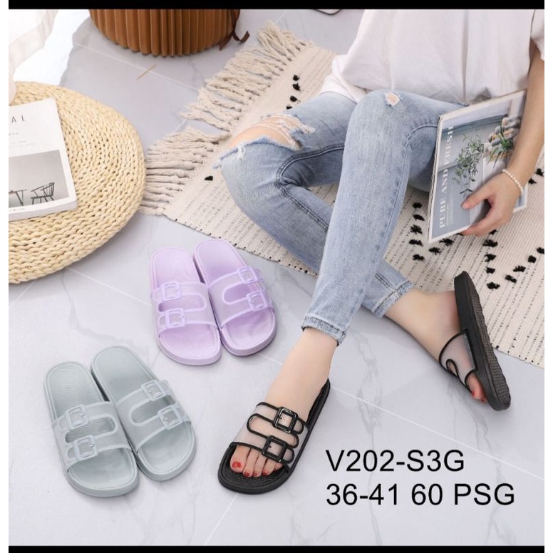 sandal balance LMD v202-s3 selop ban dua motif gesper transparant jelly wanita