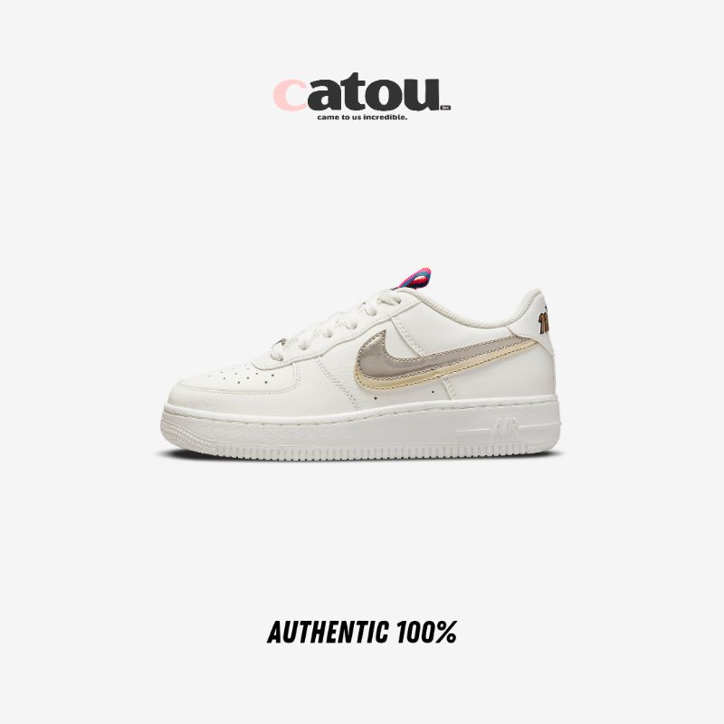 Nike Air Force 1 LV8 GS Double Swoosh Off- Noir/Summit White/Pink Crime/Metallic Pewter Original 100
