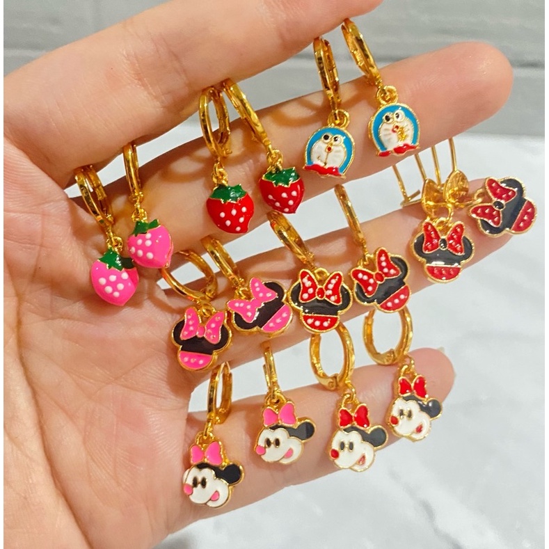 ANTING WARNA EMAS Anak Minnie Hello kitty Doraemon Stroberi Pink MERAH IMITASI