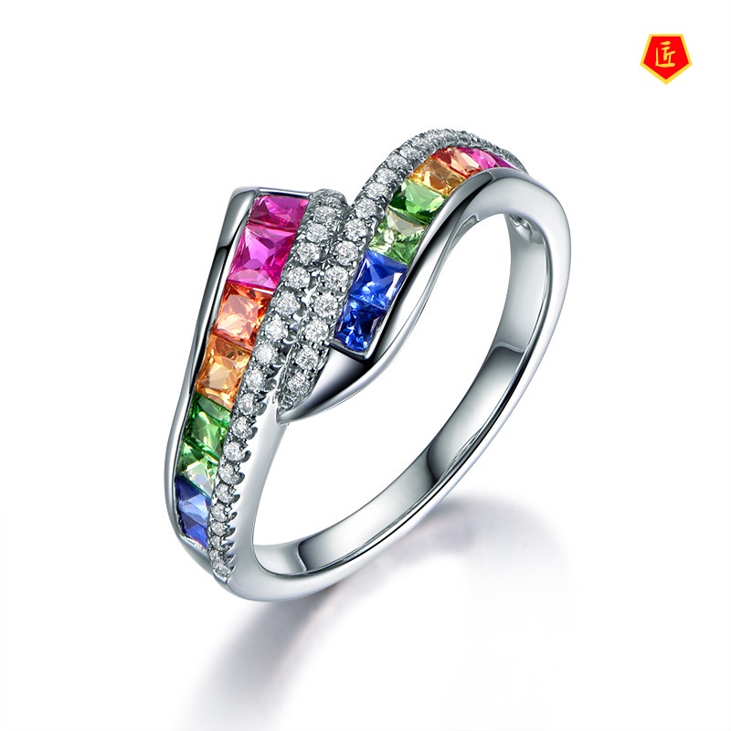 [Ready Stock]European Red Sapphire Ring 18K Gold Inlaid Zircon Fashion Elegant