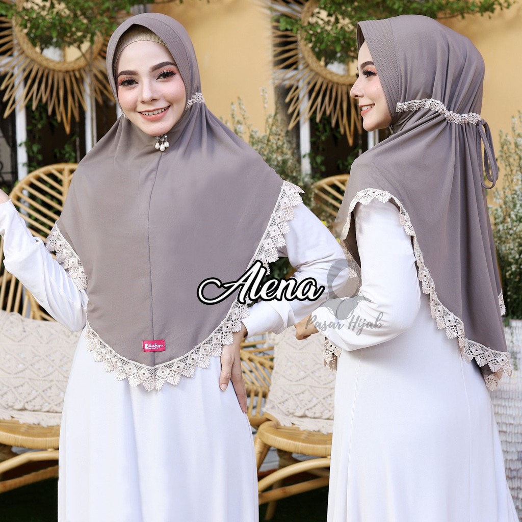 Jilbab Instan Serut Alena Renda Import Hijab Instan Jersey Super Premium Kerudung Bergo Pasar Hija'b