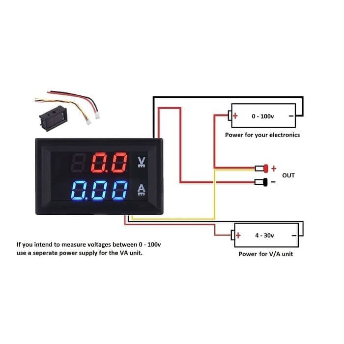 Combo Amperemeter + Voltmeter Digital 0-100v 10A ammeter red blue