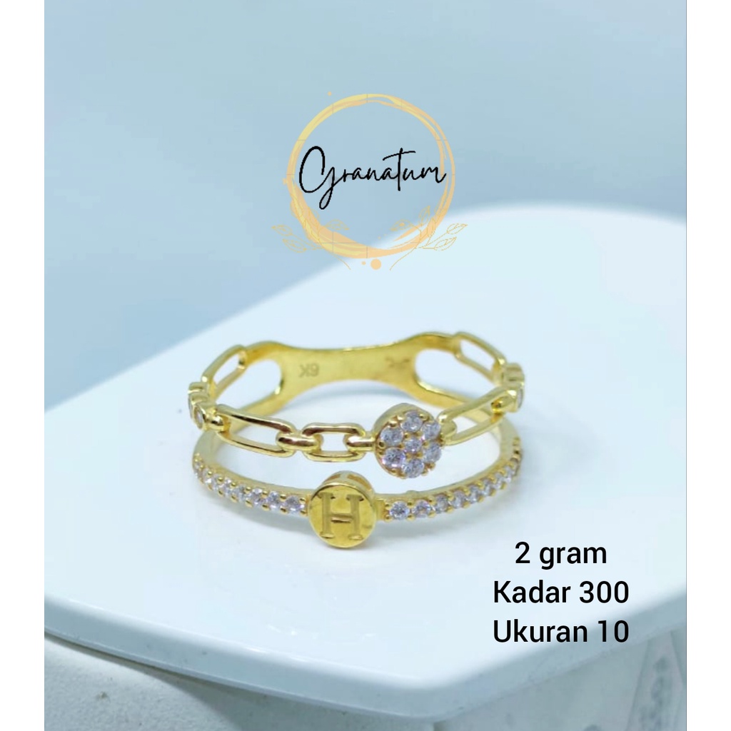 Cincin Emas Asli 2gram Kadar 300 Model H Mata Putih