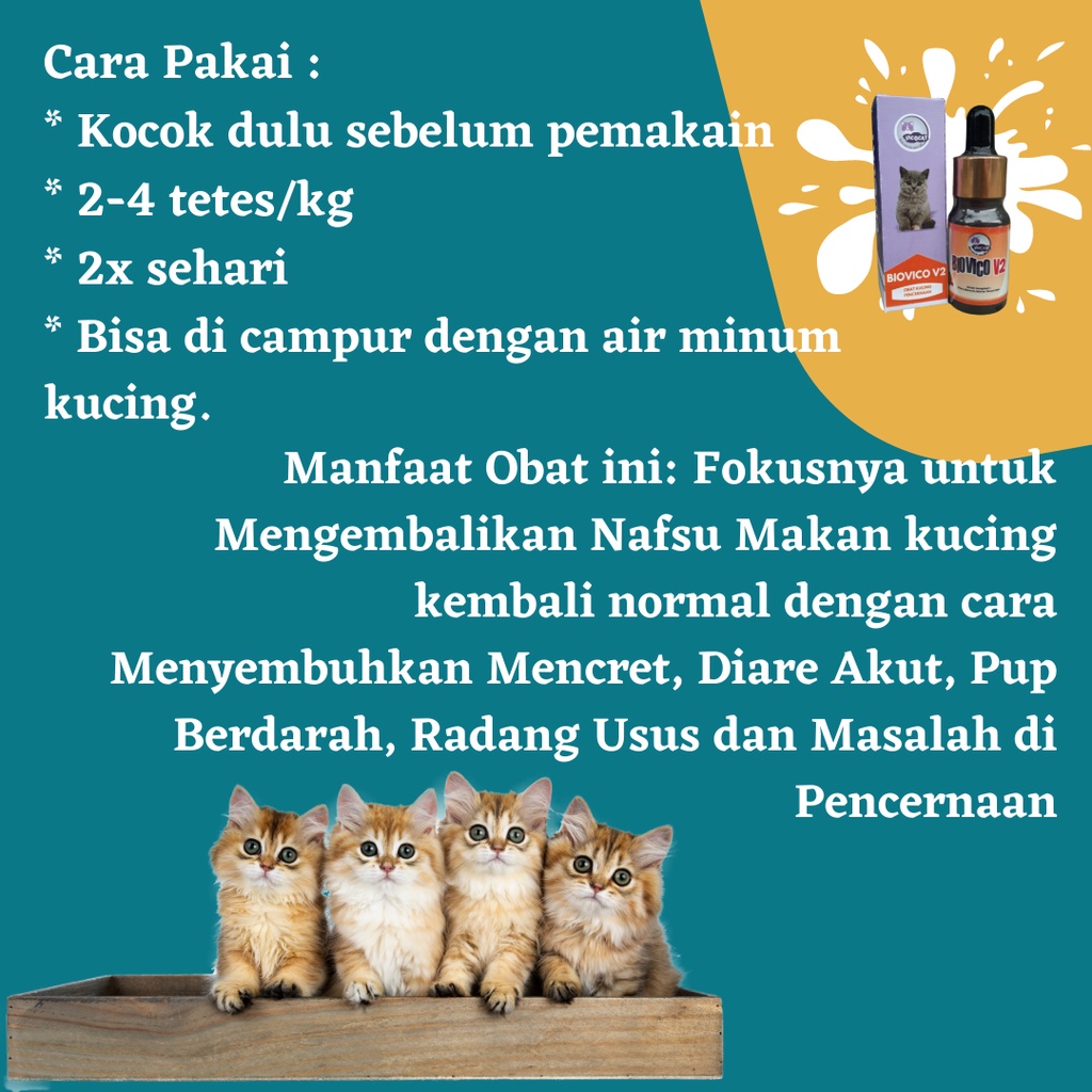 Obat Diare Mencret Kucing BIOVICO V2 Antibiotik Kitten Ampuh Atasi Muntah Pup Obat Cair BAB Masalah Pencernaan Kucing