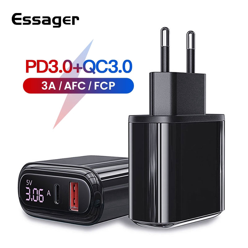 

Essager Charger Fast Charging Usb 3.0 Dengan Lampu Led Untuk Iphone Samsung Xiaomi Huawei Pd3.0 Qc3.0