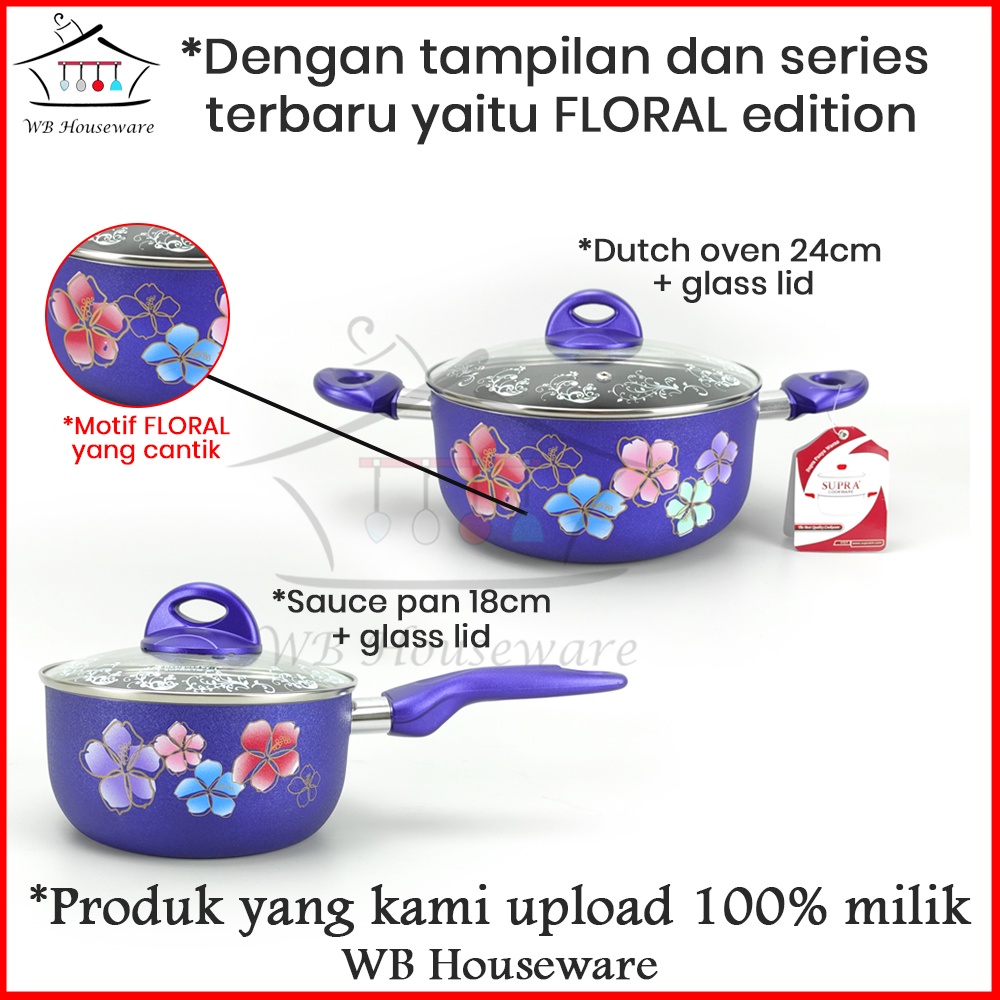 panci set supra anti lengket / 7pcs cookware set supra ice floral blue / wajan penggorengan