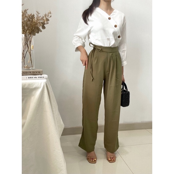 KIRANA Celana Highwaist Loose Pants Casual / Celana Kantor Wanita Formal / Kulot Wanita Pita P8