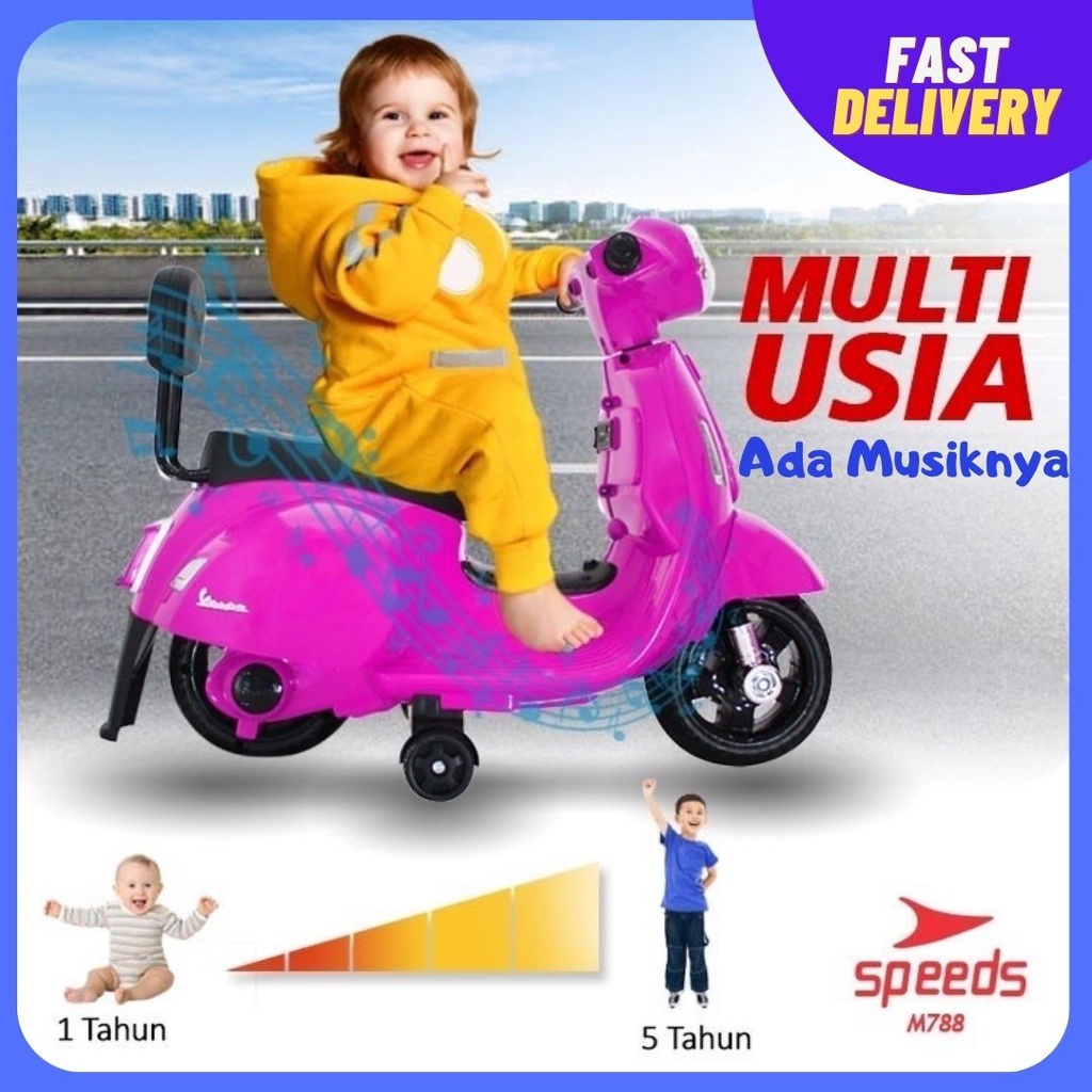 Mainan Anak Perempuan laki Motor Listrik AKI VESPA MINI PIAGGIO M788