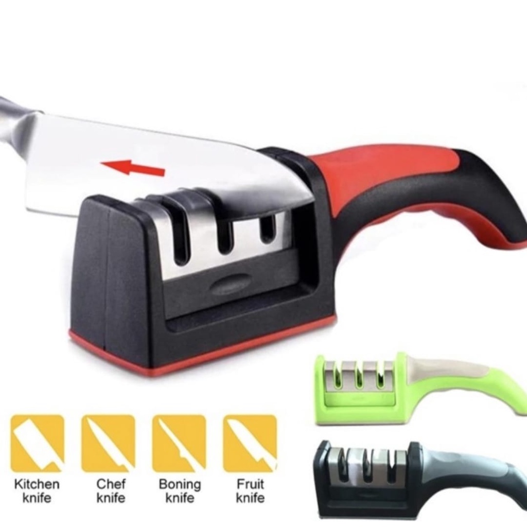 Knife Grinder Sharpener Alat Pengasah Penajam Pisau Dapur Dengan Pegangan dan 3 Tahap Asahan