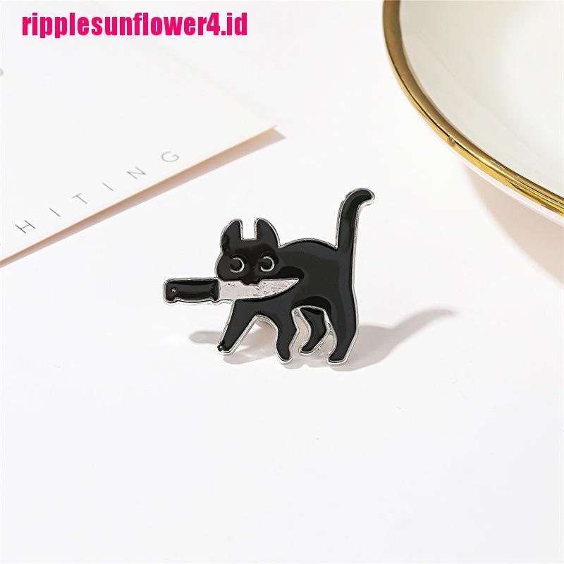 Bros Pin Enamel Bentuk Kartun Kucing Hitam